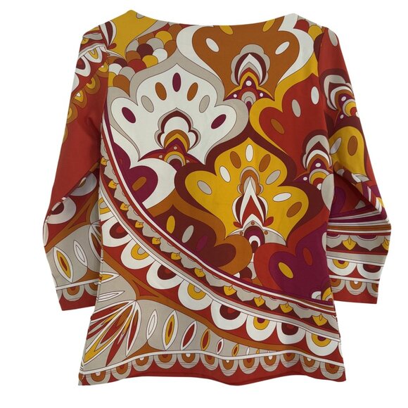 NWOT J. McLaughlin Catalina Women's Orange Geometric Pattern Long Sleeve Top XS - Picture 4 of 8